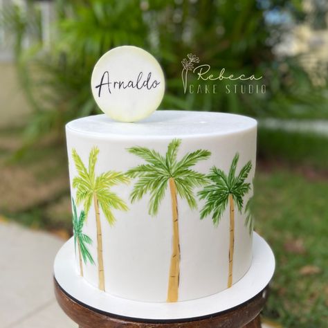 Palm Tree Birthday Party Ideas, Palm Tree Wedding Cake, Palm Tree Cake Ideas, Palm Tree Birthday Cake, Box Dulces, Palm Tree Cake, Palm Tree Cakes, Palm Springs Pool Party, Beach Birthday Cake