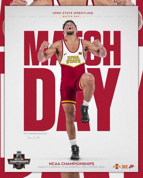 College Wrestling, Wrestling Games, Sports Design Ideas, Wrestling Posters, Ncaa Championship, Media Day, Sports Marketing, Sports Flyer, Sports Graphics