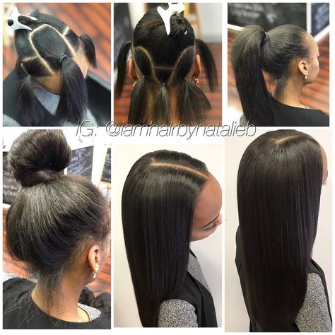 Versatile Sew-In 🌸 • • Hair by Natalie B. (312) 273-8693... I Straight Versatile Sew In, Different Sew In Hairstyles, Versatile Sew Ins, Versatile Curly Sew In, Natural Looking Sew In, Weave Sew In Hairstyles, Straight Weave Hairstyles Sew Ins, Curly Versatile Sew In Weave, Straight Sew In Weave