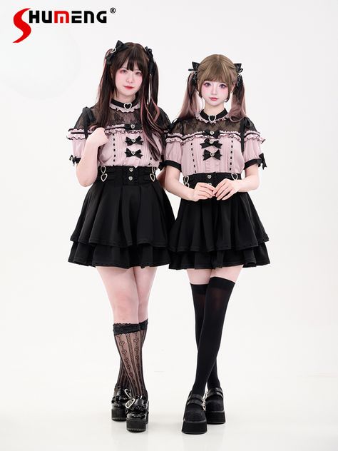 Goth Pastel Outfits, Jirai Kei Hairstyles, Opera Outfit Ideas, Jirai Kei Outfits, Skirt Two Piece Outfit, Pastel Outfits, Ruffles Blouse, Short Sleeve Suit, Kei Fashion