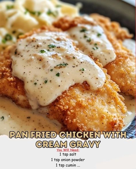 Pan Fried Chicken With Gravy, Easy Gravy Recipe, Salt Recipes, Cream Gravy, Gravy Ingredients, Pan Fried Chicken, Keto Lunch Ideas, No Salt Recipes, Work Lunch