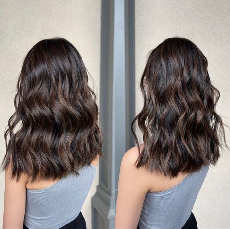 Chocolate brown babylights, Balayage, Short hair Oh Fudge, Brown Hair Inspo, Launch Pad, Brunette To Blonde, Dark Brown Hair, Modern Salon, Chocolate Fudge, Dark Hair, Hair Goals