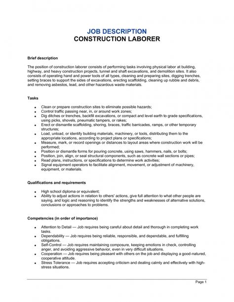 construction laborer job description template by businessinabox™ company job description template pdf Patching Holes In Walls, Budgeting Worksheets Free, Job Description Template, Company Job, Budgeting Worksheets, Checklist Template, Download Resume, Microsoft Word Templates, Construction Worker