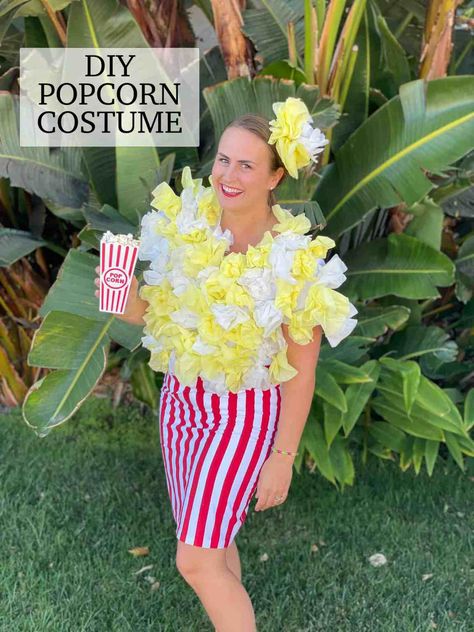 Diy Popcorn Costume, Popcorn Costume Diy, Popcorn Halloween Costume, Quick Halloween Costumes Last Minute, Halloween Costumes Last Minute, Costumes Last Minute, Corn Costume, Popcorn Costume, Diy Popcorn