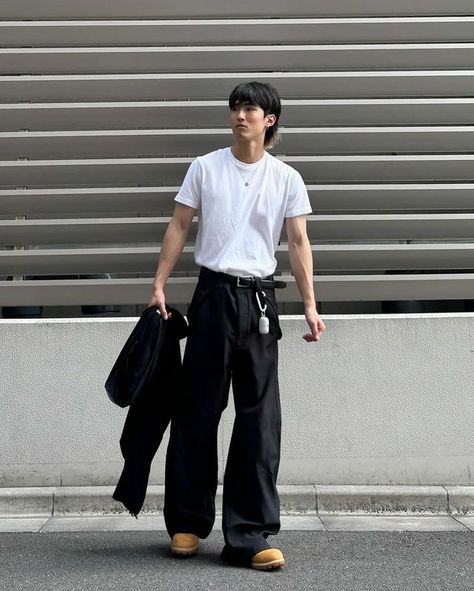 GO on my tik tok:0verl00ked #outfit #streetwearoutfitsmen #baggyoutfit #outfitinspo #streetwear #fashion #baggy #outfitmen Korean Baggy Style Men, Korean Baggy Outfits Men, Baggy Pants Outfit Street Styles Men, Baggy Trousers Outfit Men, Black Trousers Outfit Men, Outfits Asian Men, Korean Street Style Men, Black Trousers Outfit Man, Outfit Ideas Masc