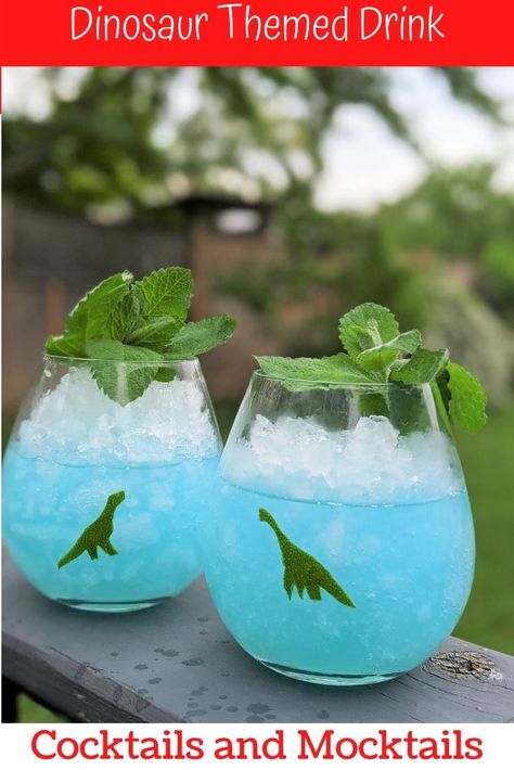 Dinosaur Drinks! A Cocktail and Mocktail : Parenting To Go Dinosaur Themed Drinks Alcohol, Dino Cocktail, Dinosaur Themed Cocktails, Dinosaur Drink Ideas, Jurassic Park Cocktails, Dinosaur Cocktails, Dino Drink, Dinosaur Drinks, Dino Party Food