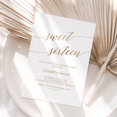 Elegant Gold Calligraphy Sweet Sixteen Invitation - tap/click to get yours right now! #Invitation #elegant #sweet #16, #fall #sixteen, Elegant Sweet 16, Romantic Minimalist, Elegant Birthday Invitations, Sweet 16 Party Invitations, Sweet Sixteen Birthday Invitations, Whimsical Typography, Sweet Sixteen Birthday Party Ideas, Simple Birthday Party, 16th Birthday Invitations