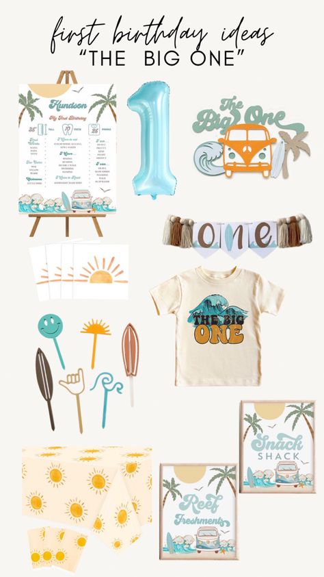 It’s The Big One Birthday, Surf Theme First Birthday Party, One Year Old Ocean Birthday, First Big Wave Birthday Party, The Big One Birthday Decorations, One Year Beach Birthday Party, Beachy 1st Birthday, First Beach Birthday, The Big One Surf Theme Birthday