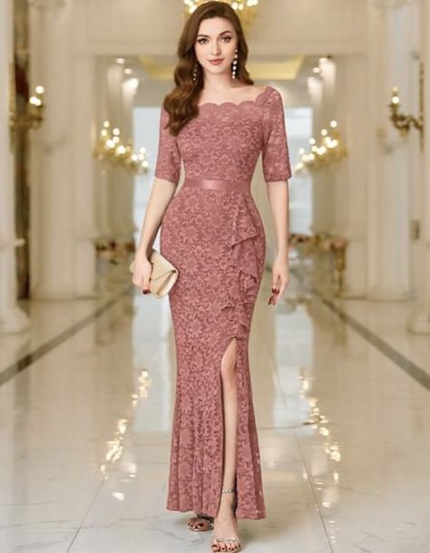 Long Elegant Dresses Classy Gowns, Dress Brokat Modern Bridesmaid, Dress Brokat Modern Simple, Model Dress Brokat Modern, Dress Brokat Modern, Model Dress Kebaya, Gaun Koktail, Lace Dress Classy, Kebaya Brokat