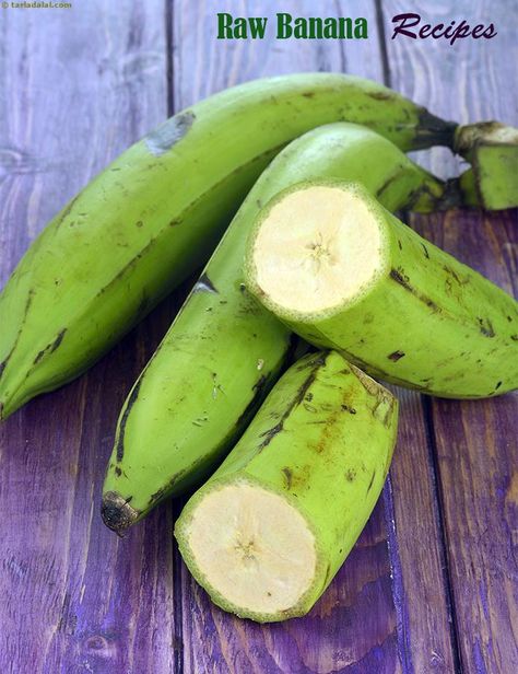 86 raw banana recipes | Tarladalal.com Cooking Banana Recipes, How To Cook Bananas, Banana Curry Recipes, Cooked Bananas, Raw Banana Recipes, Banana Recipes Indian, Cooking Bananas, Healthy Weight Gain Foods, Jain Recipes