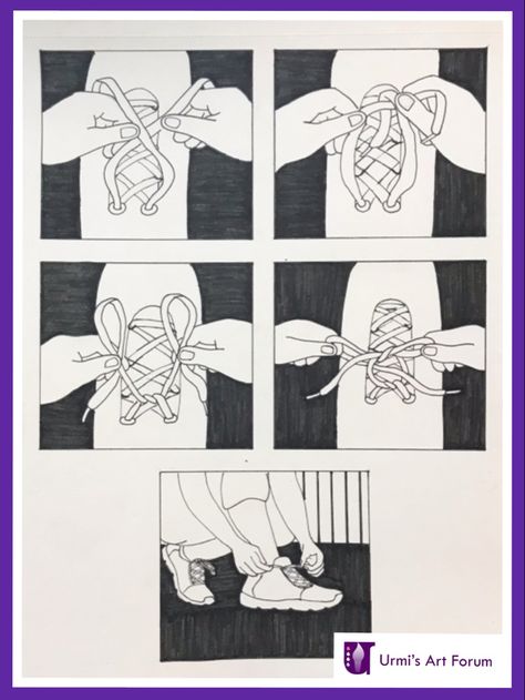 Tying Shoe Laces Drawing Reference, Sequential Drawing Nift, Nid Questions Drawing, Nid Sketches, Sequential Drawing, Sequence Drawing, Cat Elements, Storyboard Drawing, Storyboard Ideas