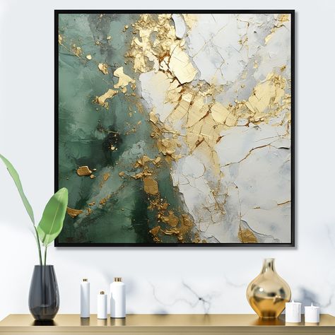 This beautiful "Gold And Green Paint Fusion" Framed Canvas Art is printed using the highest quality fade resistant ink on canvas. Every one of our Abstract Framed Wall art is printed on premium quality cotton canvas. Elegant Abstract Art, Green Gold Painting, Large Abstract Painting Modern, Green And Gold Painting, Canvas Art Green, Paintings On Canvas Abstract, Abstract Wall Art Living Room, Green Abstract Painting, Green Abstract Art