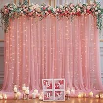 Curtain With Lights, Sheer Backdrop, Ball Event, Tulle Backdrop, Backdrop Curtains, Wedding Background Decoration, Curtain Backdrops, Pink Backdrop, Pink Curtains