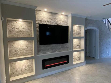 Tv Fal, Feature Wall Living Room, Built In Shelves Living Room, Living Room Built Ins, Living Room Wall Units, Build A Fireplace, Latest Living Room Designs, Basement Living Rooms, Living Room Entertainment Center