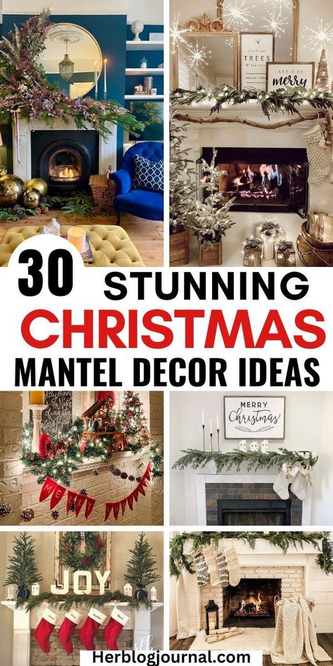 christmas mantle decor ideas Mantle Minimalist Decor, Christmas Mantle Decor Stocking, Mantle Wreath Ideas, Christmas Mantle With Stockings Fireplace Mantels, Farmhouse Fireplace Christmas Decor, Christmas Tree And Mantle Decor, Vintage Window Christmas Ideas, Christmas Mantel Under Tv, Rustic Christmas Mantel Decor