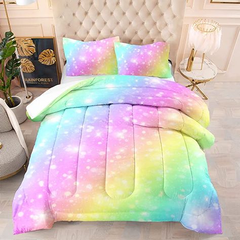 Girly Quilt, Rainbow Comforter, Sweet Bedroom, Stars Glitter, Rainbow Bedding, Quilt Set, Comforter Set, Bedding Set, For Girls