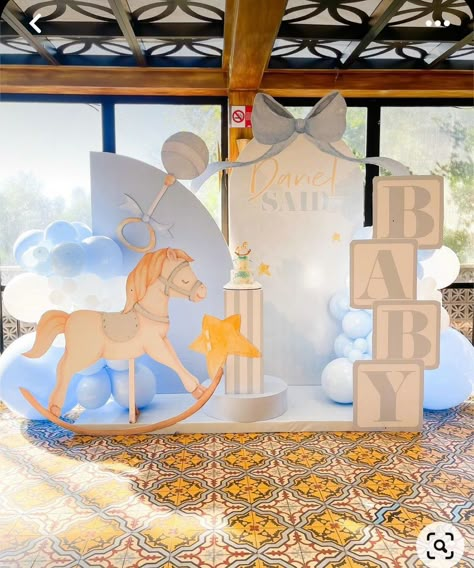 Rocking Horse Baby Shower Ideas, Rocking Horse Baby Shower Boy, Horse Baby Shower Theme, Horse Baby Shower Ideas, Pastel Carousel, Baby Shower Ideas For Boy, Prince Birthday Theme, Carousel Theme, Carousel Baby