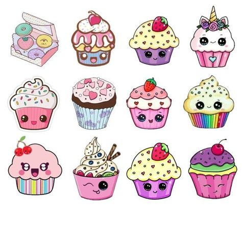 Cupcake Cakes Drawing, Cute Cupcake Drawing, Banner Doodle, Cartoon Cupcakes, Kawaii Sweets, Cupcake Drawing, Pencil Drawings For Beginners, Cute Easy Doodles, Paper Flower Art