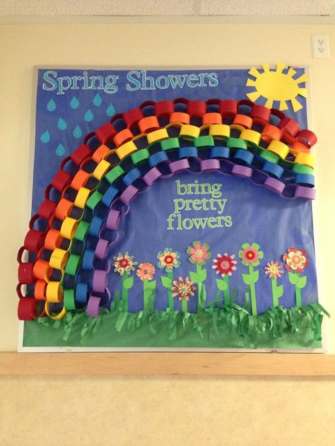 Spring bulletin board with rainbow  |   Crafts and Worksheets for Preschool,Toddler and Kindergarten Rainbow Bulletin Boards, March Bulletin Board, Spring Bulletin, Spring Bulletin Boards, Spring Classroom, Preschool Bulletin, Paper Chain, Preschool Bulletin Boards, School Displays