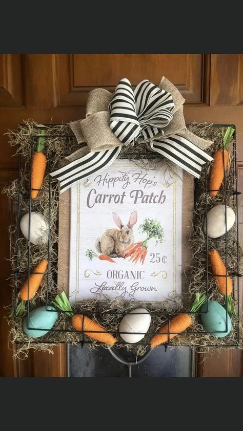 Dt Easter Crafts, Spring Dollar Store Crafts, Easter Dyi, Dollar Tree Easter Crafts, Diy Easter Decor, Carrot Patch, Easter Decor Ideas, Easter Happy, Easter Spring Wreath