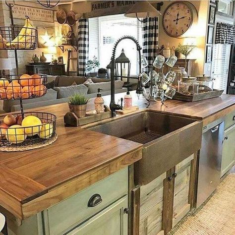 32 Proper Countertop Designs with Farmhouse Style ~ Matchness.com Dapur Rustic, Modern Farmhouse Kitchen Cabinets, Farm Style Kitchen, Island Farmhouse, Counter Kitchen, Rustic Kitchen Cabinets, Country Kitchen Designs, Kabinet Dapur, Farmhouse Kitchen Cabinets