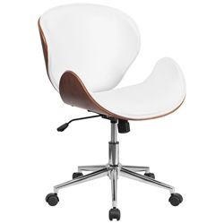 Knox White Leather Walnut Bentwood Office Chair White Leather Office Chair, Wood Office Chair, Wooden Office, White Office Chair, Wood Office, Conference Chair, Modern Office Chair, Leather Desk, Swivel Office Chair