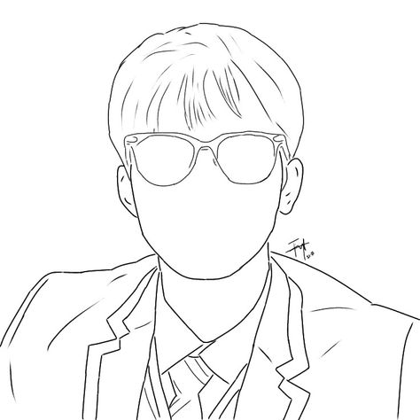 Wonwoo Sketch, Seventeen Line Art, Wonwoo Drawing, Svt Drawing, Seventeen Sketch, Wonwoo Fanart, Seventeen Drawing, Korean Embroidery, Best Friend Couples