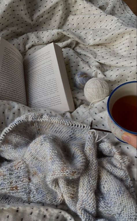 Reading And Crocheting Aesthetic, Cold Cozy Aesthetic, Reading Cozy Aesthetic, Knitting Vision Board, Aesthetic Knitting Pictures, Reading Winter Aesthetic, Fall Knitting Aesthetic, Knitting Asethic, Cozy Sunday Aesthetic