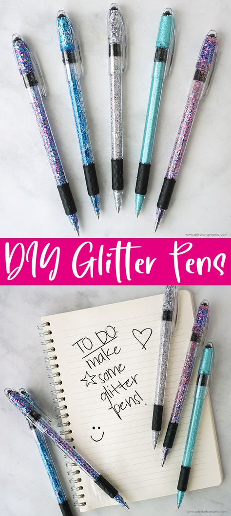 Diy Glitter Pens, Custom Ink Pens, Diy Pens, Glitter Projects, How To Make Glitter, Fancy Pens, Pen Craft, Pen Diy, Diy Glitter