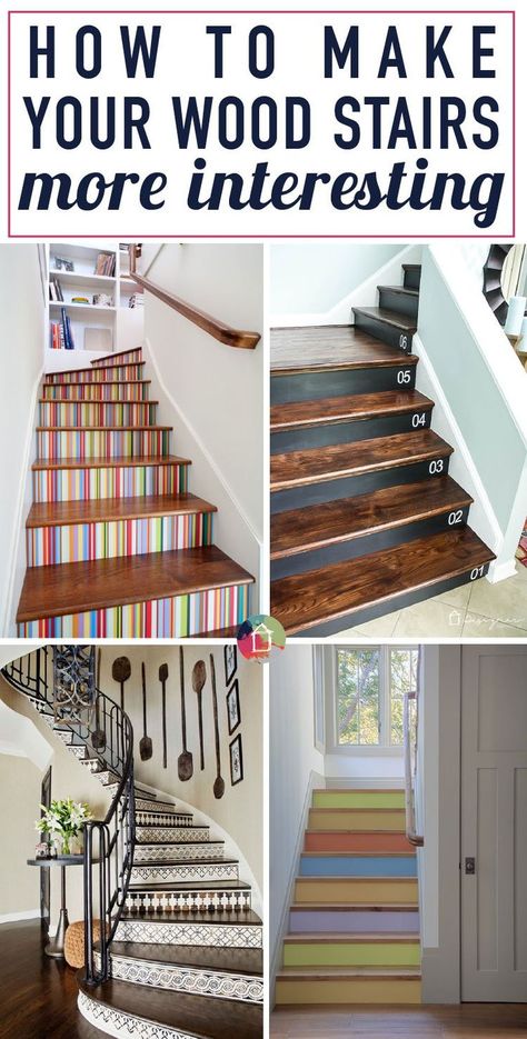 Wood stairs are beautiful, but they can be a bit boring, too! Learn how to embellish your stair risers with these tips. Plus, there is a full tutorial on how to number your stairs for added interest and it's so easy! Stair Riser Ideas, Painted Stairs Makeover, Stenciled Stairs, Painted Stair Risers, Diy Stairs Makeover, Redo Stairs, Stairs Makeover Ideas, Stairs Colours, Stairs Renovation