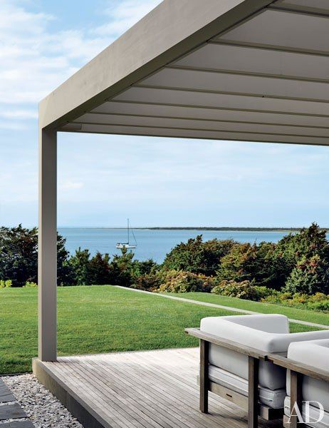 A pergola frames views out to the water Modern Pergola, Pergola Attached To House, Small Backyard Gardens, Backyard Pergola, Covered Pergola, Pergola Kits, Pergola Plans, Diy Pergola, Pergola Patio