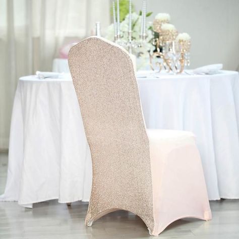 $4.09 | Combining the seamless luster of premium quality spandex with the glamorous glint of metallic glitter, these four-way stretchable chair covers will ooze timeless elegance and regal appeal to your party space. Besides being dreamily dazzling, these heavy-duty chair covers are equally affordable, reusable, and durable. The attributes of stain and wrinkle resistance make these fab covers a perfect choice for indoor and outdoor events, holiday parties, weddings & other festive celebrations. Chair Covers Party, White Chair Covers, Dining Chair Seat Covers, Folding Chair Covers, Banquet Chair Covers, Tall Chairs, Party Chairs, Spandex Chair Covers, Chair Covers Wedding