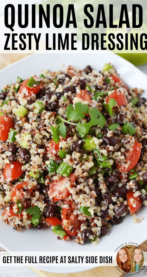 Quinoa Salad with black beans and zesty lime and cumin dressing #quinoa #sidedish Fluffy Salad, Side Dish For A Crowd, Quinoa Black Bean Salad, Salad With Black Beans, Black Bean And Quinoa, Lime Salad Dressing, Black Bean Salad Recipe, Cilantro Recipes, Salad Vegetarian