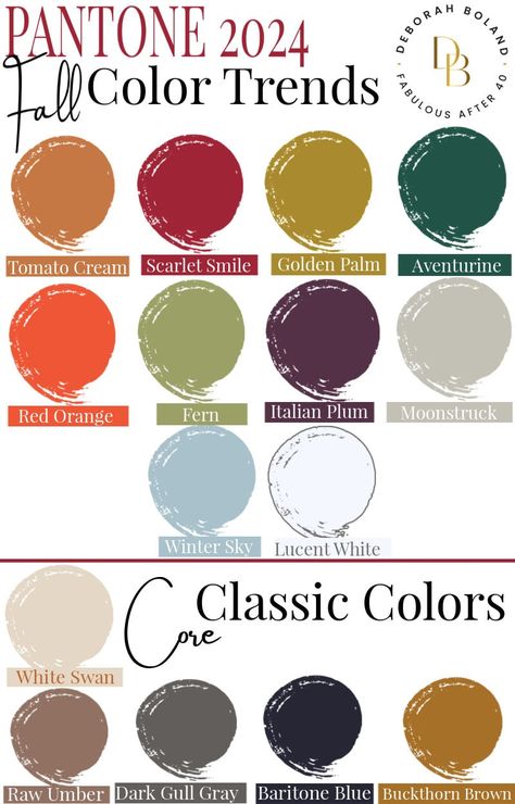 Trending Colors 2024 Clothes, Pantone Fall 2024 Color Trends, Fall Colors Clothes, Fall Color 2024, Fall Winter Color Palette 2024, Fall And Winter Color Palette, Trending Fall Colors 2024, Pantone Winter 2024/25, Fall Fashion Color Palette