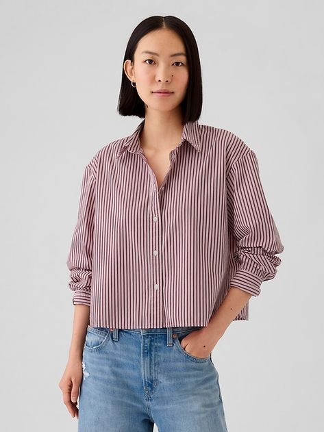 Organic Cotton Cropped Shirt Cropped Button Up Shirt Outfit, Women Fashion Tops Blouses, Crop Shirts For Women, Cropped Button Up Shirt, Cropped Button Down, Wardrobe Wishlist, Fashion Tops Blouse, Cropped Shirt, Work Style