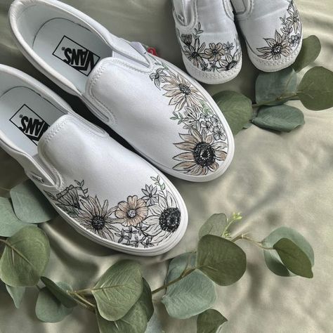 Shoe Doodles, Mid Blazer, Vans Painted, Platform Slip Ons, Sunflower Vans, Grey Dye, Floral Vans, Simplistic Style, Kylie J