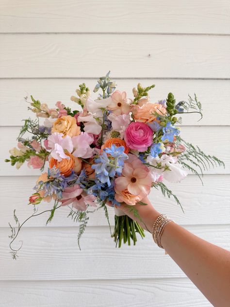 Colourful Bridal Bouquet, Colorful Bridal Bouquet, Prom Bouquet, Bridal Bouquet Flowers, Boquette Flowers, Prom Flowers, Bright Wedding, Wildflower Bouquet, Garden Party Wedding