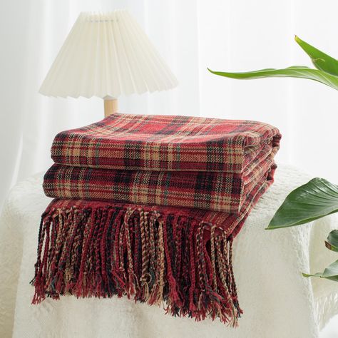 PRICES MAY VARY. QUALITY BLANKET:Our throw blankets made of 100% high-quality chenille fabric are ultra soft and cozy. The lightweight blanket is fluffy, warm and strong resistance to sunlight, which measures 60" x 80" CLASSY DECOR: Our knit throw is woven from soft chenille yarn to give it a special touch and a stylish look.fringe tassels on both sides make this textured blanket a perfect decoration for your couch, sofa and bed VERSATILE USES:The throw blanket can serve as an outdoor shawl or s Ravenclaw Common Room, Blankets For Bed, Magical Decor, Red Throw Blanket, Fall Blanket, Plaid Throw Blanket, Classy Decor, Cozy Chair, Blanket For Couch