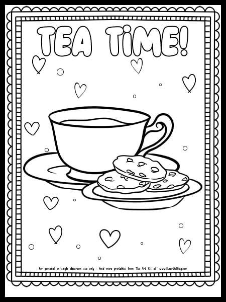 Tea Cup and Cookies Coloring Page {FREE PRINTABLE!} Mug Coloring Page, Tea Cup Image, Cake Coloring Pages, Cake Coloring, Tea And Cake, Minecraft Coloring Pages, Coloring Page Free Printable, Alphabet Activities Preschool, Coloring Supplies