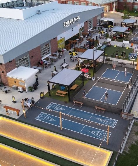 Sport Court Design, Pool And Pickleball Court, Beautiful Pickleball Courts, Rooftop Pickleball Court, Pickel Ball Court, Indoor Pickleball Court, Sports Training Facility, Outdoor Sports Court, Pickleball Courts