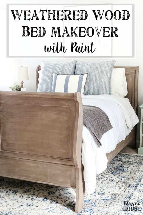 Wood Hardware, Bed Makeover, Stripping Furniture, Guest Bedroom Makeover, Bedroom Furniture Makeover, Farmhouse Side Table, Sleigh Bed, Furniture Wood, Quotes Tattoos