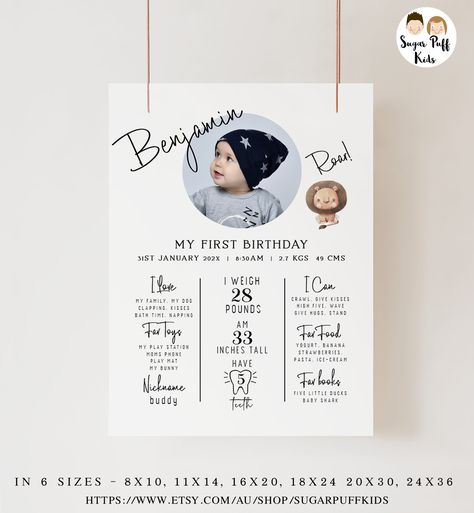 Editable Photo Minimalist First Milestone Poster, Minimalist lion 1st Birthday Milestone Board, Boys Modern Milestone Board Template, My First Year Board, Sugar Puffs, Birthday Milestone Board, Welcome Boards, Milestone Poster, Little Duck, What Is Advertising, High Five, Baby Shark