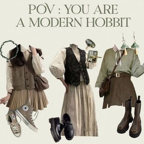 Pre Raphaelite Aesthetic Fashion, Corporate Cottagecore, Fairy Academia Outfit, Fairy Academia Aesthetic, Modern Hobbit, Hobbit Fashion, Hobbit Style, Fairy Academia, Green Academia