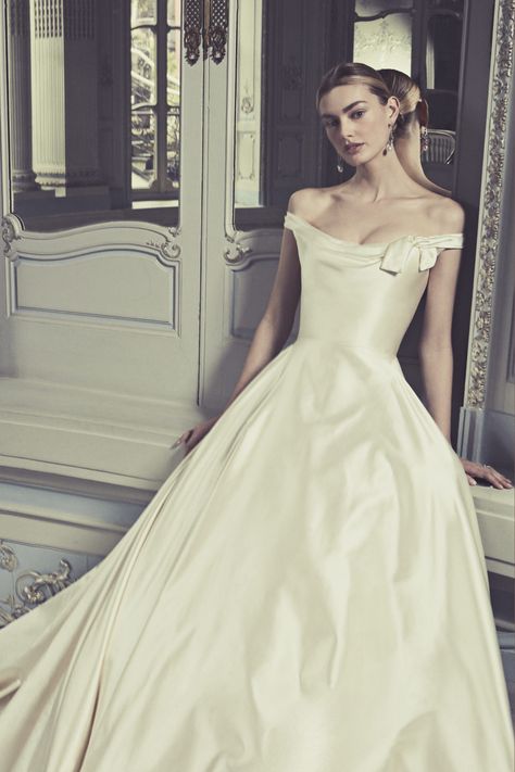 Fit for a Queen: Phillipa Lepley Couture Wedding Dresses 2020 | OneFabDay.com UK Satin Wedding Dress Ballgown, Timeless Wedding Dress, Bow Wedding Dress, White Wedding Dress, Fitted Wedding Dress, Satin Wedding Dress, Wedding Dress Couture, Couture Wedding, Satin Wedding