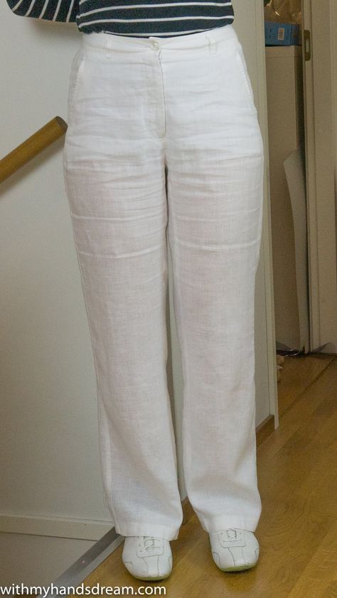 my_white_linen_trousers-1 Trouser Pants Pattern For Women, Trouser Pants Pattern, Como Fazer Short, White Linen Trousers, Trousers Pattern, Trouser Pattern, Fashion Trousers, Sewing Pants, Sewing Alterations