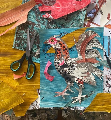 Mark Hearld’s Instagram post: “Work table .....” Making A Collage, Art Syllabus, Mark Hearld, Cut Paper Illustration, Quill And Ink, Collage Art Projects, Paper Collage Art, Paper Illustration, Virtual Art