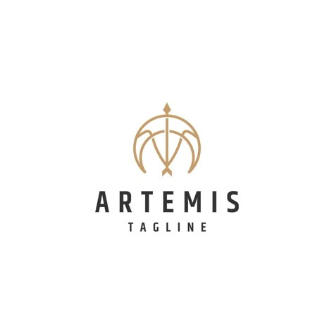 Artemis Logo Design, Bow And Arrow Logo Design, Artemis Arrow, Artemis Logo, Moon Line Art, Artemis Tattoo, Arrow Line, Temple Logo, Line Art Logo