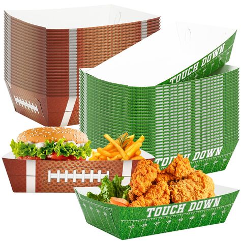 PRICES MAY VARY. Package Includes - You will get 50 PCS Super Bowl food trays with 2 styles, enough for serving different kinds of party foods. Great Super Bowl party favors supplies. Special Design - Designed with brown and green colors and Super Bowl football theme pattern, the Super Bowl snack tray is perfect for adding atmosphere. Large Size - Our Super Bowl serving tray measures 5.9 x 3.54 x 2.21 inches, which are easy to assemble. The serving trays for party are disposable for saving your Taco Fries, Football Party Snacks, Concession Stand Food, Party Favors Table, Super Bowl Party Food, Fried Hot Dogs, Superbowl Party Decorations, Super Bowl Decorations, Football Party Supplies