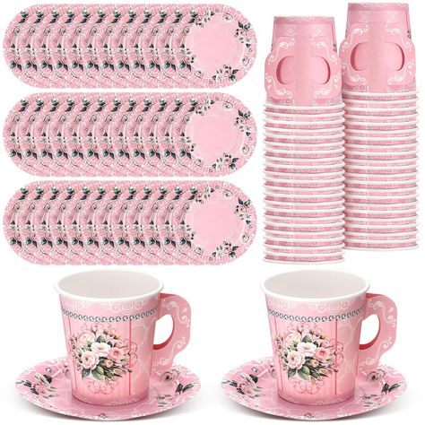 PRICES MAY VARY. Floral Tableware: the package includes 100 pieces of disposable tea cups with handles and 100 pieces of saucers, which ensures that you are always prepared, whether it is a small gathering or a large event; Notes: do not place them in the microwave, cups are for cold drinks only Vintage and Charming: these tea cups and saucers adopt a vintage floral design that creates an elegant and classic atmosphere, the design instantly enhances the aesthetic of your table setting, leaving y Tea Party Supplies, Paper Tea Cups, Pink Baby Shower Decorations, Tea Cup Party, Vintage Floral Design, Tea Party Decorations, Disposable Cups, Pink Bridal Shower, Floral Tea