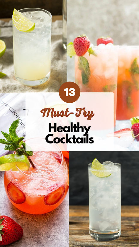 Healthier Cocktails Healthier Cocktails, Acholic Drinks, Healthy Cocktail Recipes, Famous Drinks, Vodka Lemonade, Healthy Cocktails, Strawberry Mojito, Healthy Strawberry, Sparkling Drinks